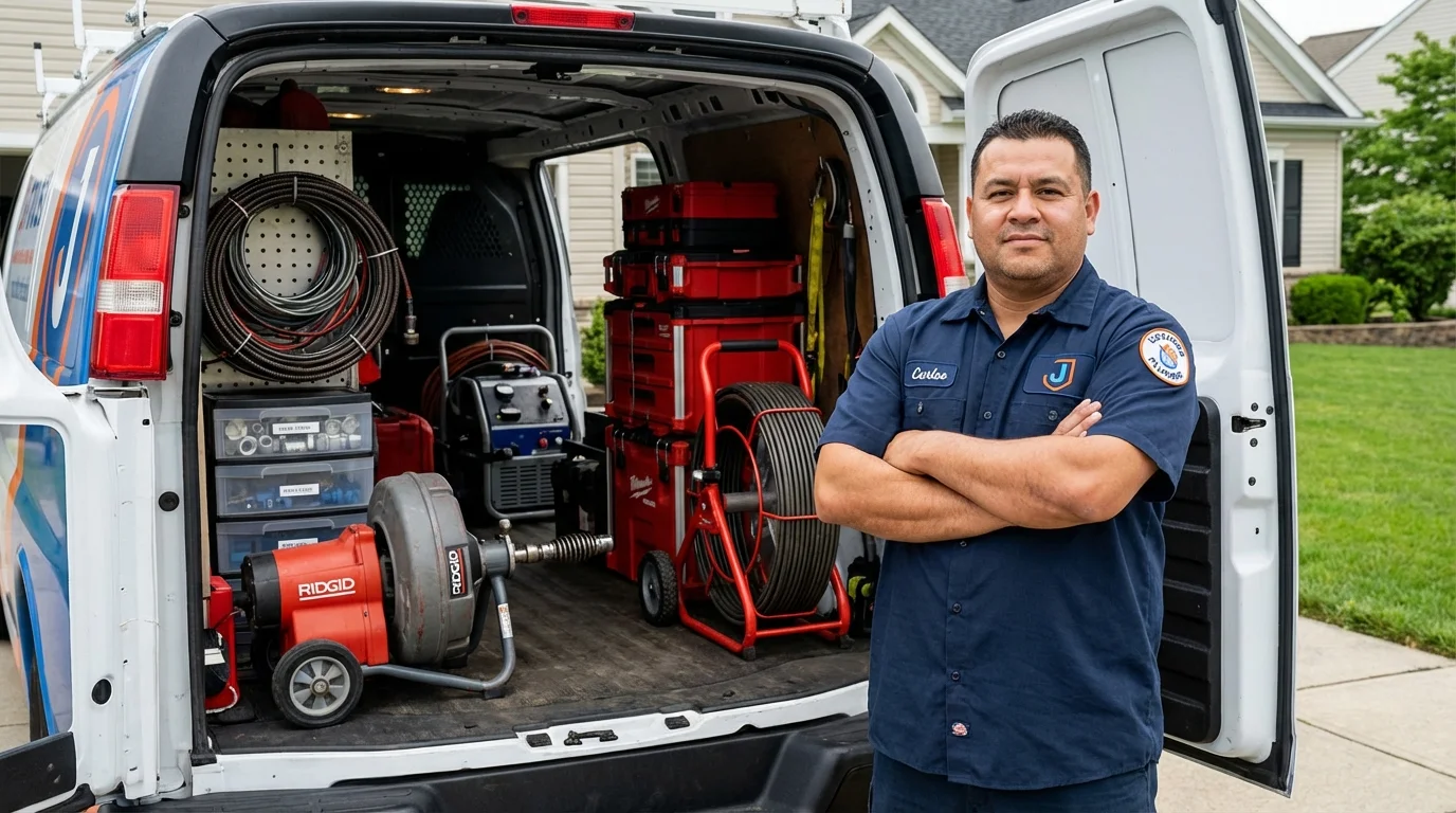 Professional drain cleaning equipment and Johns Plumbing LLC plumber in Redkey