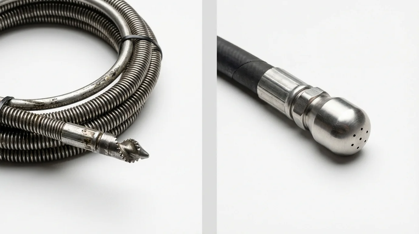 Drain snake cable and hydro jetting nozzle used for drain cleaning in Redkey, IN