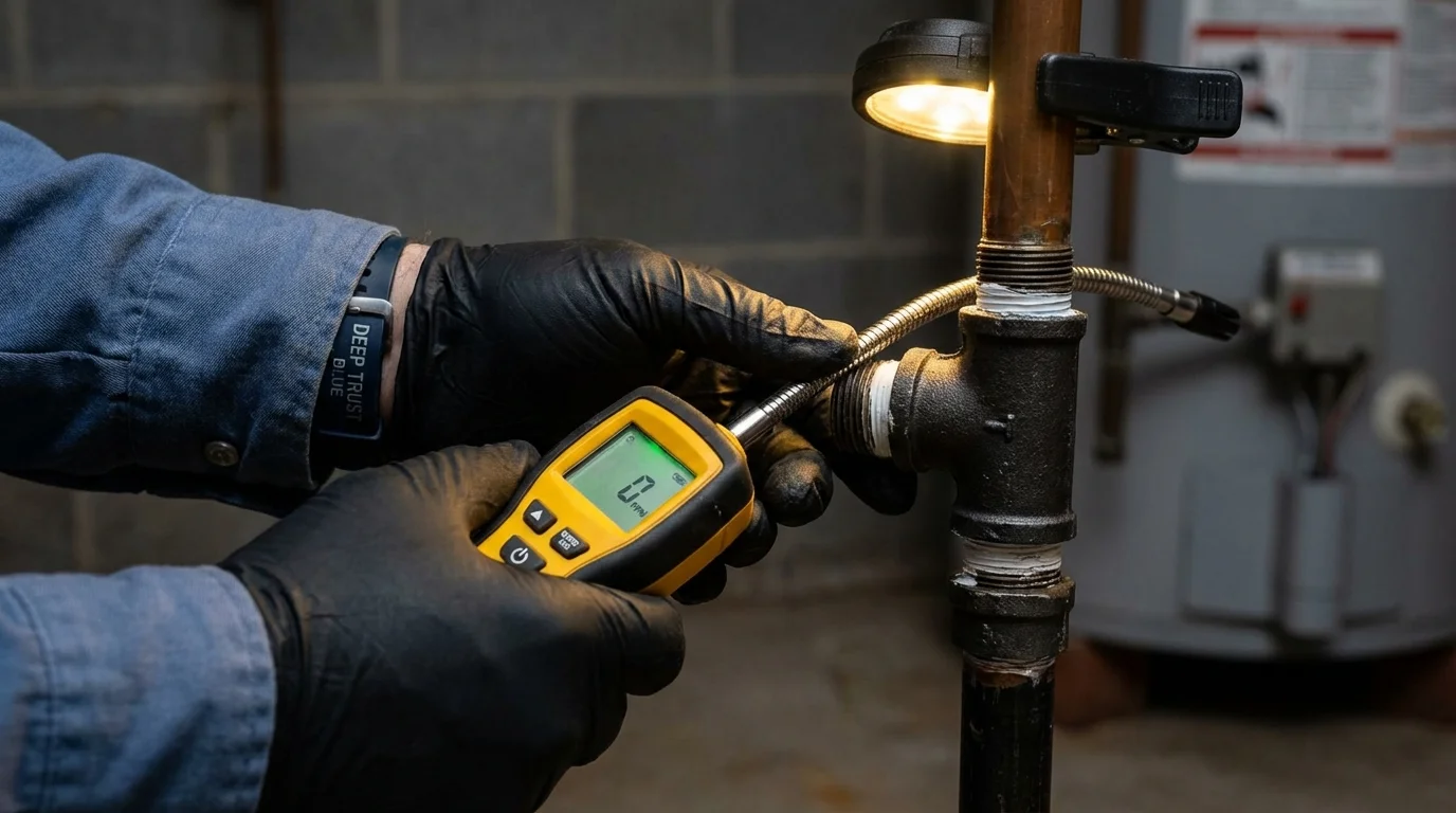 Gas leak detection with electronic sniffer by Johns Plumbing LLC in Redkey