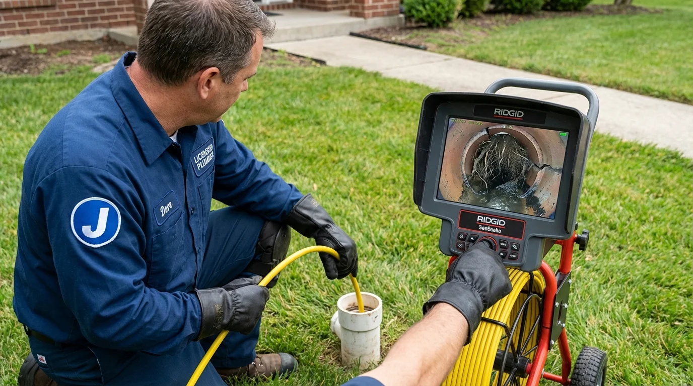 Sewer camera inspection being performed by Johns Plumbing LLC in Redkey